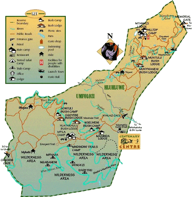 Map of Hluhluwe-Imfolozi Park